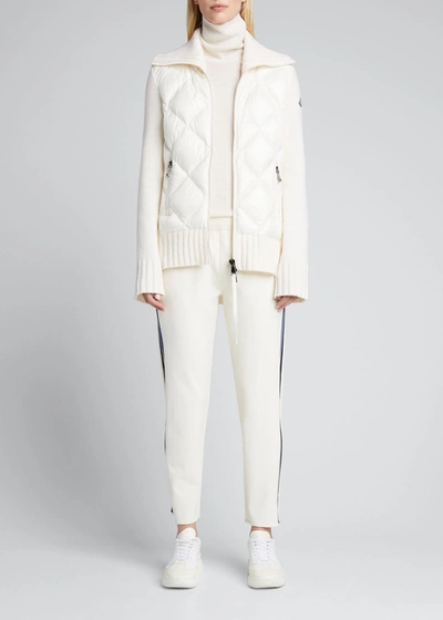 Shop Moncler Quilted Cardigan In Natural