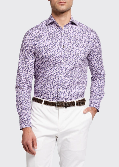 Shop Canali Men's Floral-print Sport Shirt In Pink