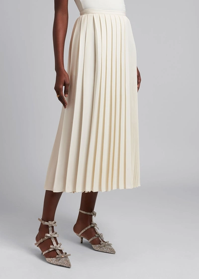 Shop Valentino Pleated Midi Skirt In Ivory
