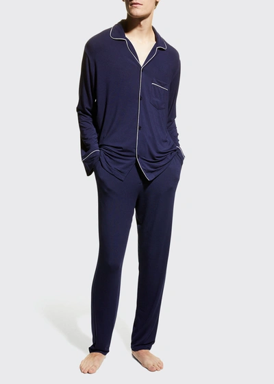 Shop Eberjey Men's William Long-sleeve Pajama Set In True Navyivory
