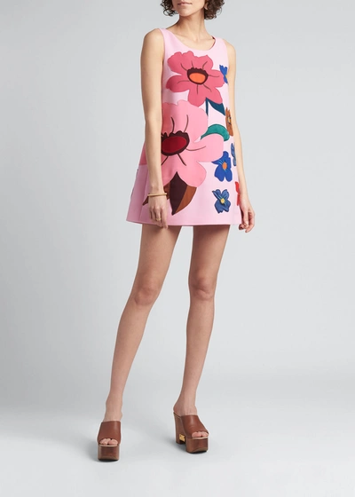 Shop Dolce & Gabbana Sleeveless Embroidered Mini A-line Dress In Pastelpink