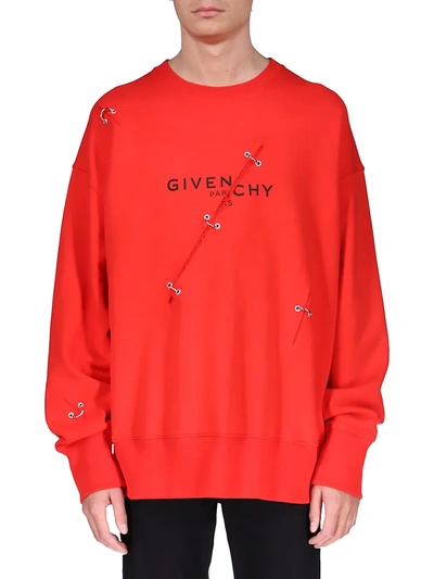 Shop Givenchy Logo Trompe L'oeil Sweatshirt In Red