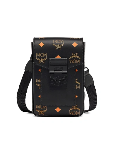 Shop Mcm Small Color Splash Logo Crossbody Bag In Black Orange