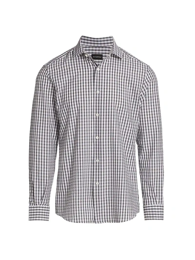 Shop Ermenegildo Zegna Men's Gingham Seersucker Shirt In Grey Check