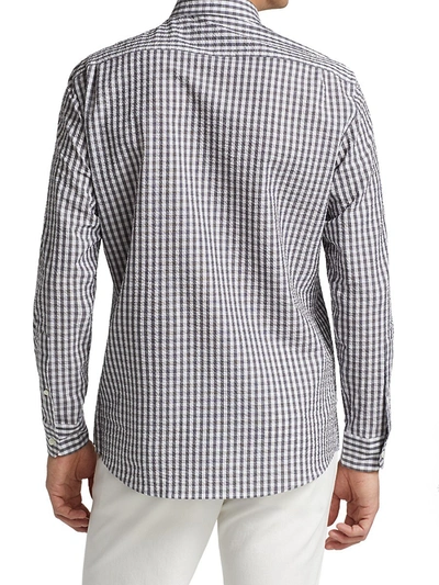 Shop Ermenegildo Zegna Men's Gingham Seersucker Shirt In Grey Check