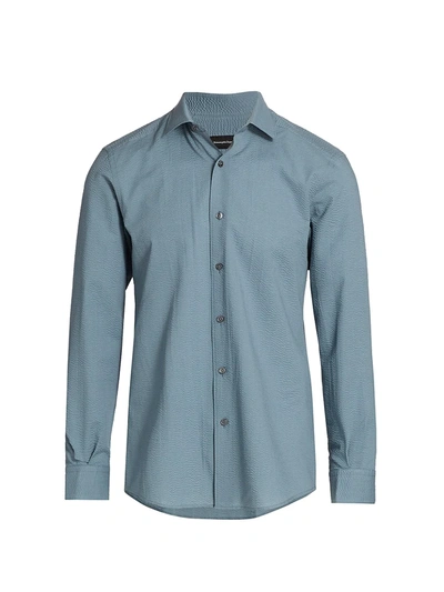 Shop Ermenegildo Zegna Petrol Seersucker Button-up Shirt In Blue