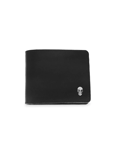 Shop King Baby Studio Men's Small Leather Goods Skull Leather Bi-fold Wallet In Silver Black