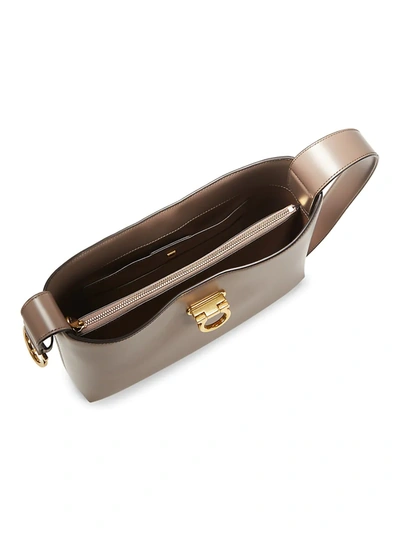 Shop Ferragamo Trifolio Leather Shoulder Bag In Brown