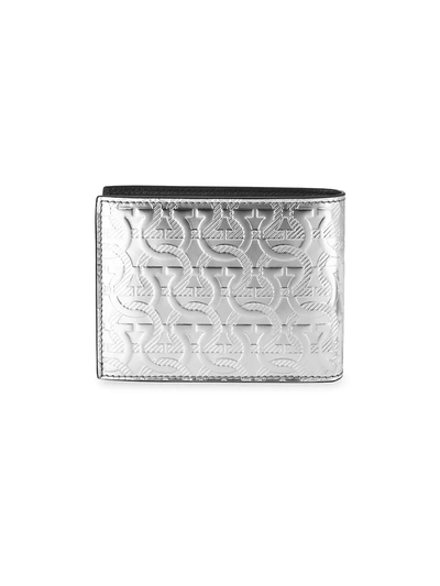Shop Ferragamo Men's Embossed Gancini Bi-fold Wallet In Silver