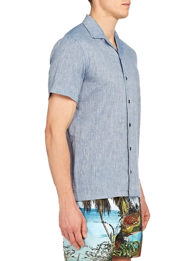 Shop Orlebar Brown Men's Hibbert Linen-blend Shirt In Blue Wash