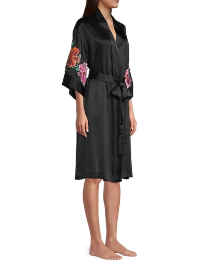 Shop Natori Peony Blossoms Embroidered Robe In Black