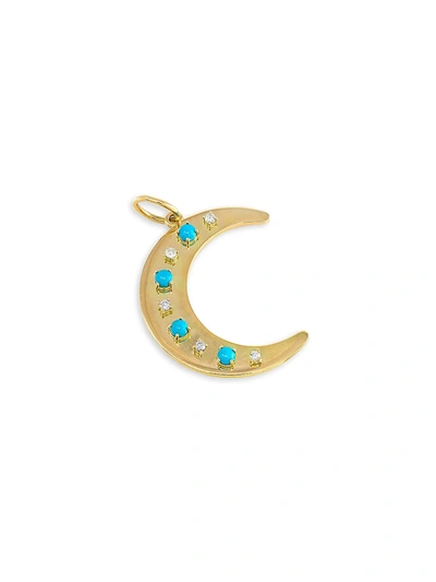 Shop Jenna Blake 18k Yellow Gold, Turquoise, & White Diamond Crescent Moon Charm