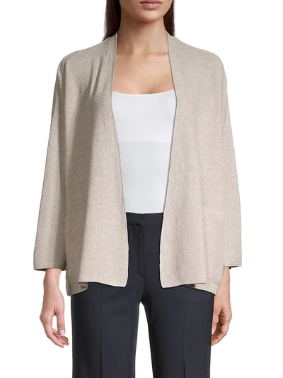 Shop Eileen Fisher Linen-cotton Blend Open Front Cardigan In Natural