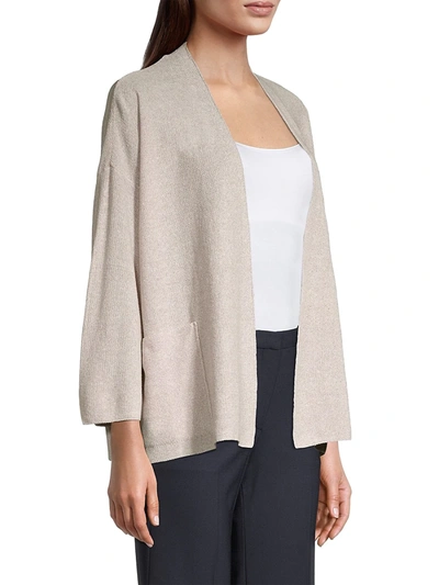 Shop Eileen Fisher Linen-cotton Blend Open Front Cardigan In Natural