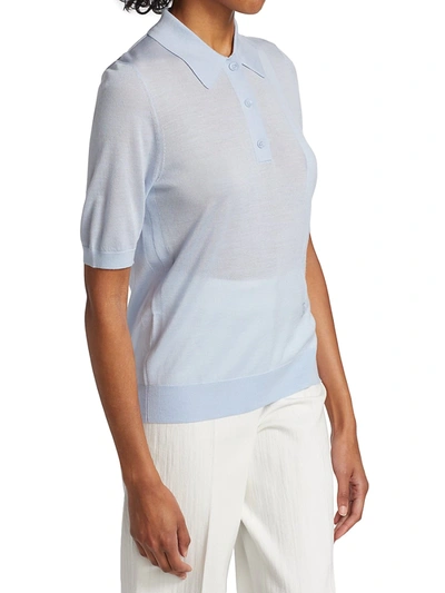 Shop Burberry Madeline Wool-blend Logo Polo In Pale Blue