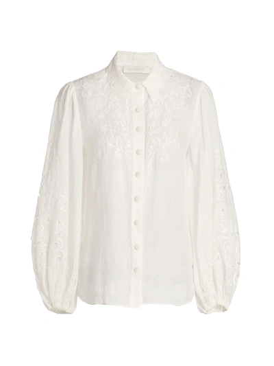Shop Zimmermann Nina Embroidered Shirt In Ivory