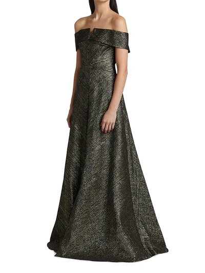 Shop Rene Ruiz Collection Women's Off-the-shoulder A-line Gown In Black Gold
