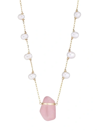 Shop Jia Jia Women's Ocean 14k Yellow Gold, Pearl & Rose Quartz Necklace