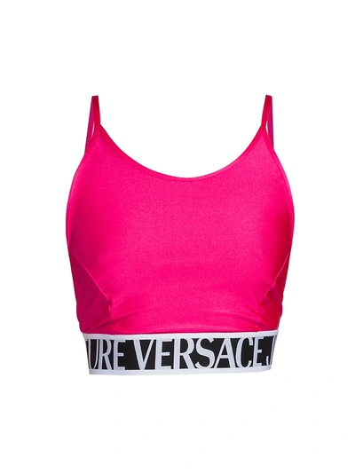 Shop Versace Jeans Couture Logo Cropped Tank Top In Rosa Flora