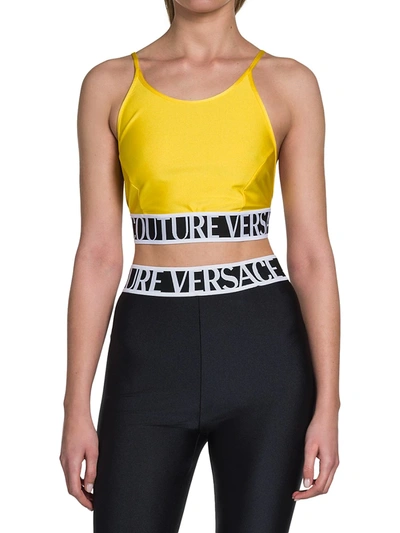 Shop Versace Jeans Couture Logo Cropped Tank Top In Rosa Flora