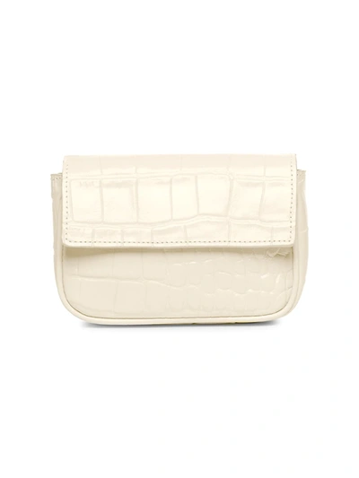 Shop Staud Mini Tommy Chain Croc-embossed Leather Baguette In Cream