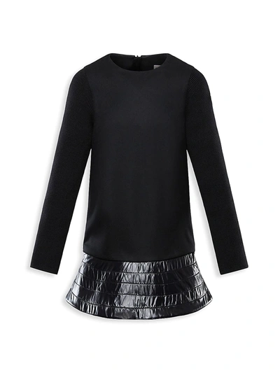 Shop Moncler Little Girl's & Girl's Long-sleeve Virgin Wool Peplum Dress In Black