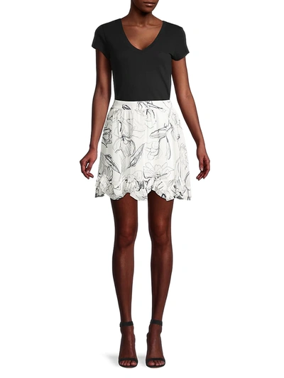 Shop Milly Jess Sketched Iris Skirt In White Black