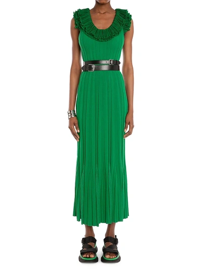 Shop Alexander Mcqueen Plissé Midi Dress In Chrome Green