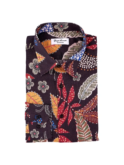 Shop Giuseppe Annunziata Men's Abstract Leaf Print Long-sleeve Shirt In Black