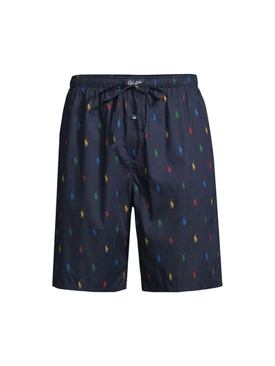 Shop Polo Ralph Lauren Multicolor Pony Drawstring Pajama Shorts In Navy