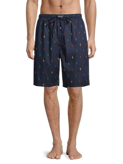 Shop Polo Ralph Lauren Multicolor Pony Drawstring Pajama Shorts In Navy
