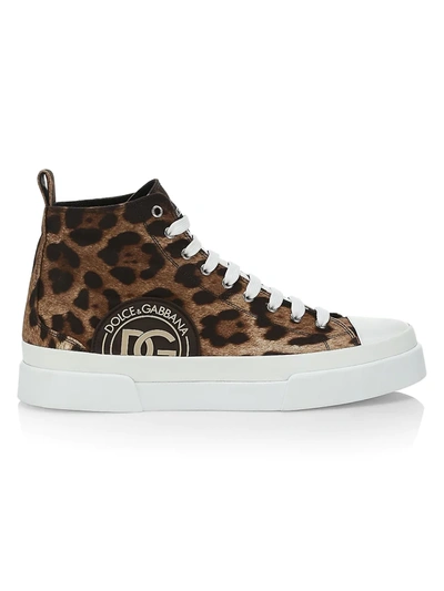Shop Dolce & Gabbana Men's Leopard-print High-top Sneakers