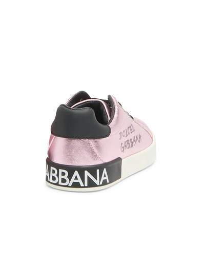 Shop Dolce & Gabbana Little Girl's & Girl's Portofino Metallic Sneakers In Pink Black