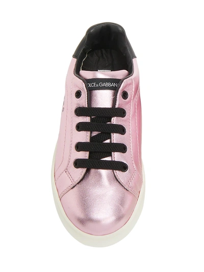 Shop Dolce & Gabbana Little Girl's & Girl's Portofino Metallic Sneakers In Pink Black