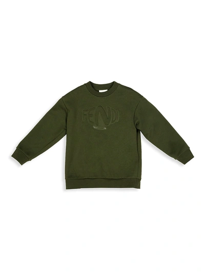 Shop Fendi Little Kid's & Kid's Logo Embossed Sweatshirt In Green