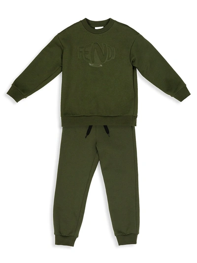 Shop Fendi Little Kid's & Kid's Logo Embossed Sweatshirt In Green