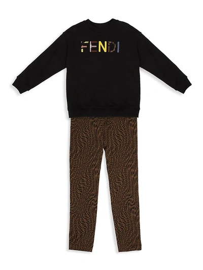 Shop Fendi Little Kid's & Kid's Logo Embroidered Sweatshirt In Black