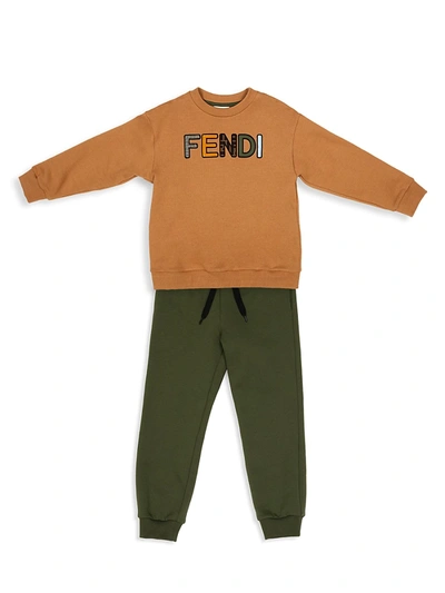 Shop Fendi Little Kids & Kids Logo Sweatshirt In Camel