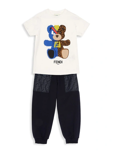 Shop Fendi Little Kid's & Kid's Monster & Ff Logo Teddy Bear T-shirt In White
