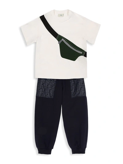 Shop Fendi Little Boy's & Boy's Logo Sweatpants In Navy