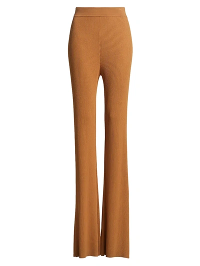 Shop A.l.c Logan Rib-knit Flared Pants In Cashew