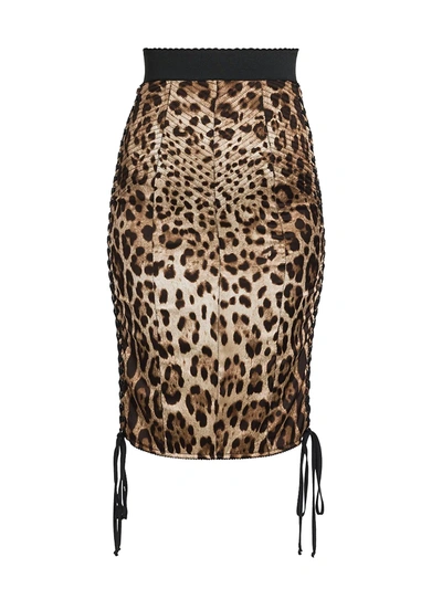 Shop Dolce & Gabbana Leopard-print Silk Pencil Skirt In Leo Macchia Marrone