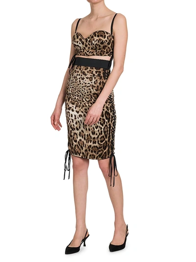 Shop Dolce & Gabbana Leopard-print Silk Pencil Skirt In Leo Macchia Marrone