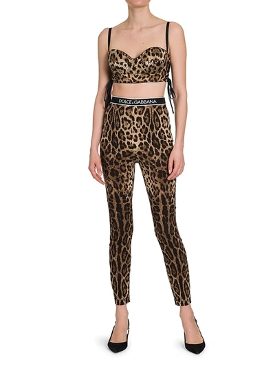 Shop Dolce & Gabbana Leopard-print Charmeuse Logo Band Leggings In Leo New