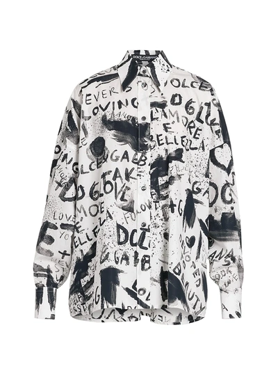 Shop Dolce & Gabbana Collection W Graffiti Print Poplin Shirt In Graffiti Nero