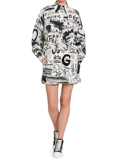 Shop Dolce & Gabbana Collection W Graffiti Print Poplin Shirt In Graffiti Nero