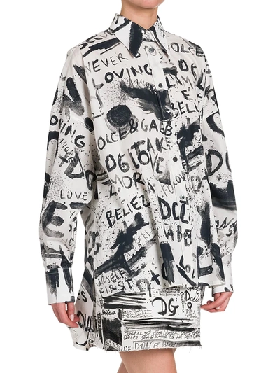 Shop Dolce & Gabbana Collection W Graffiti Print Poplin Shirt In Graffiti Nero