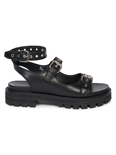 Shop Alaïa Grommet Leather Ankle-strap Chunky Sandals In Noir