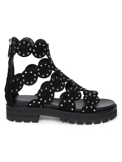 Shop Alaïa Stud Scallop Leather Gladiator Sandals In Noir