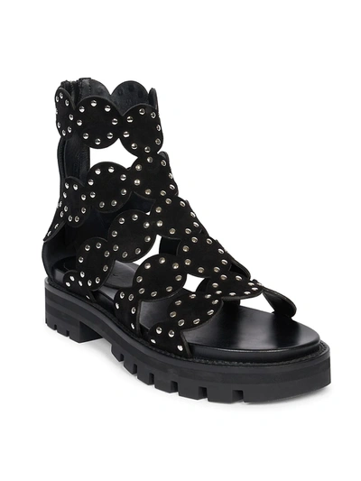 Shop Alaïa Stud Scallop Leather Gladiator Sandals In Noir